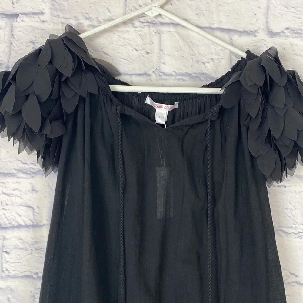Stella Cove black petal detail cotton coverup dress 14 NWT